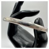 Engraved Geometric Motif Design Silver Bangle Brac