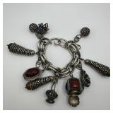 Vintage Silver Tone Charm Bracelet Large Stone Cab