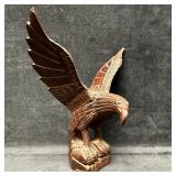 Hand Carved Wooden Eagle Figure With Spread Wings