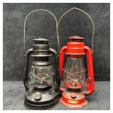 Two Vintage Kerosene Hurricane Lanterns Red And Di