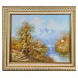 JB Framed Oil On Canvas Mountain Scene