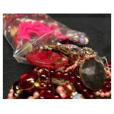 Over 15 Ounces of Red and Pink Beads Charms Broken