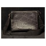 GUCCI Black Embossed Leather Messenger Bag