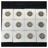12 US Silver Washington Quarters 1939