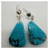 Teardrop Shaped Turquoise Silver Ball Stud Hook Ea