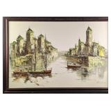 Vintage Framed Oil On Canvas Temples