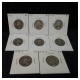 8 US Washington Silver Quarters 1937
