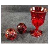 Vintage Retired Fostoria Ruby Coin Wine Glass And