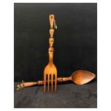 Filipino Tiki Style Handcarved Wooden Spoon and Fo