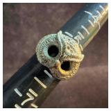 Owl Face Motif Sterling Silver Ring