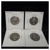 4 US Washington Silver Quarters 1944