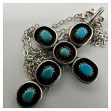 Turquoise Five Blue Stone Setting Cross Necklace S