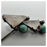Triangular Cut Quartz and Round Turquoise Sterling