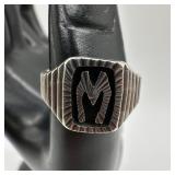 Textured M Monogram Symbol Sterling Silver Ring 92