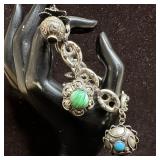 Malachite Turquoise Moonstone Charm 800 Silver Orn
