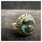 Greek Key Fret Meander Openwork Style Green Quartz