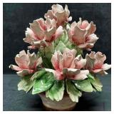Capodimonte Porcelain Centerpiece Pink Flower Bask