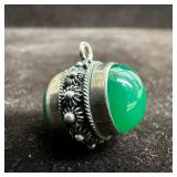 Etruscan Revival 800 Silver Fob Charm Green Onyx V