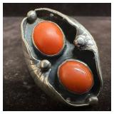 Navajo Native Southwestern Style Two Red Coral Cab