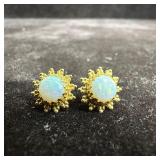 Sunburst Opal Style Stud 14K Gold Earrings V54