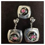 Amco Sterling Silver Floral Black Art Glass Accent