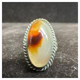 Oval Montana Moss Agate Set Stone Twisted Silver R