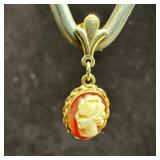 Carved Shell Cameo 14K Gold Earrings Art Deco Styl