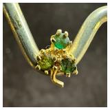 14K Yellow Gold Clover Green Stone Earrings