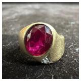 Lab Created Red Ruby and Moissanite 14K Yellow Gol