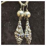 Figural Grape Cluster Drop Earrings with Blue Enam