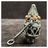 Etruscan Revival Style Sterling Silver Coral Accen