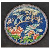 Vintage Cloisonne Azure Winged Magpie Floral Plate