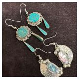 Alpaca Mexico Abalone Shell and Green Stone Dangle