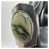 Serpentine Modernist Silver Ring Geometric Setting
