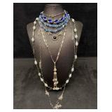 6pc Blue and Silver Coastal Tribe Themed Necklace