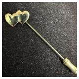 Double Heart Stick Pin 14K Yellow Gold