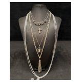 5pc Silver and White Victorian Themed Necklace Lot