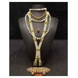 5pc Green and White Indigenous Necklace Lot