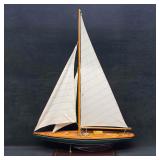Model Ship Wooden Three 3 Sails Boat Green White S
