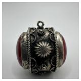 Carnelian Oval Red Stone Cabochon 800 Silver Charm
