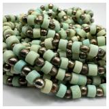 Multi-Strand Light Green Blue Seed and Silver Tone