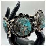 Silver Cuff Bracelet Three Large Domed Turquoise B