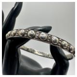 Silverwork Studded Bangle Cuff Bracelet Unmarked S