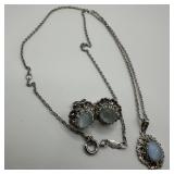 Sarah Coventry Clear Blue Cabochon Necklace and Ea