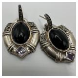 Center Oval Onyx with Amethyst Marcasite Accents S