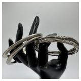 Silver Tone Bangle Bracelet Lot Including Ornate F