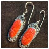 Red Orange Jasper Gemstone Dangle Drop Sterling Si