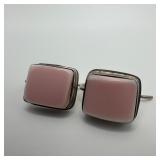 Square Setting Pink Stone Silver Earrings M52
