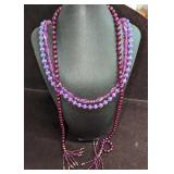 3 Vintage Purple Beaded Costume Necklaces