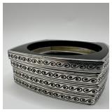 Black and Clear Lucite Silver Tone Metal Etched De